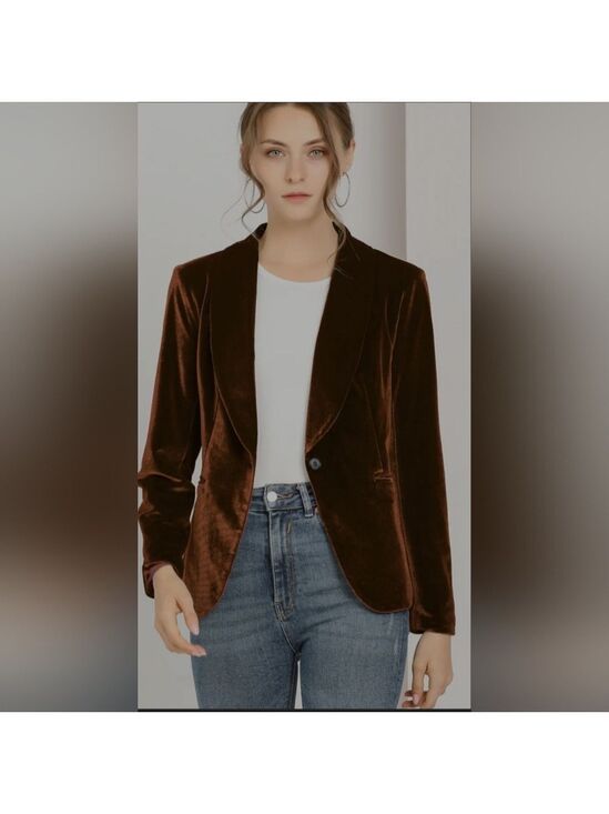 Allegra K Jackets & Blazers - Allegra K | Solid Shawl Collar Single Button Brown Velvet Blazer | Size S